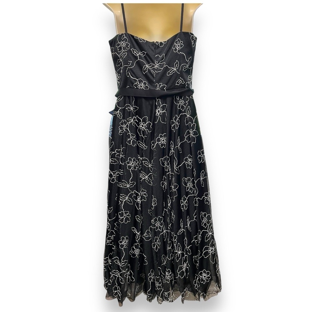 Laundry by Shelli Segal Black Floral Embroidered Mesh Midi Dress Size 6 E5475 - Picture 6 of 16